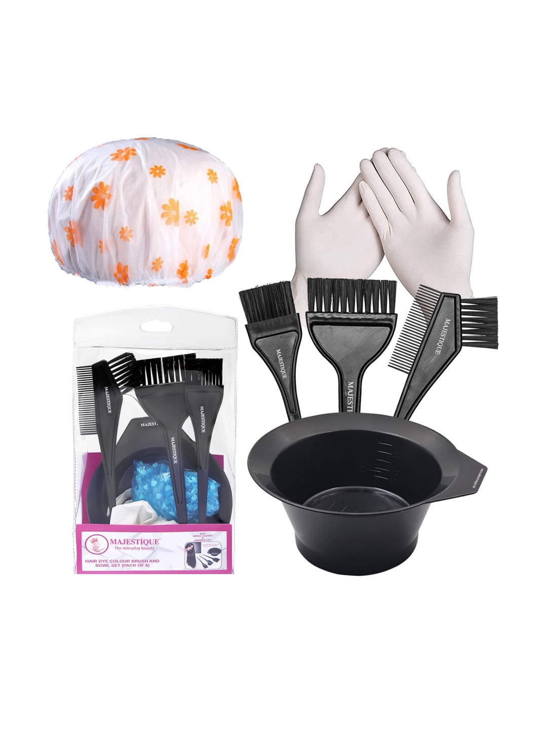 MAJESTIQUE Set Of 6 Hair Dye Brush Kit, Multi