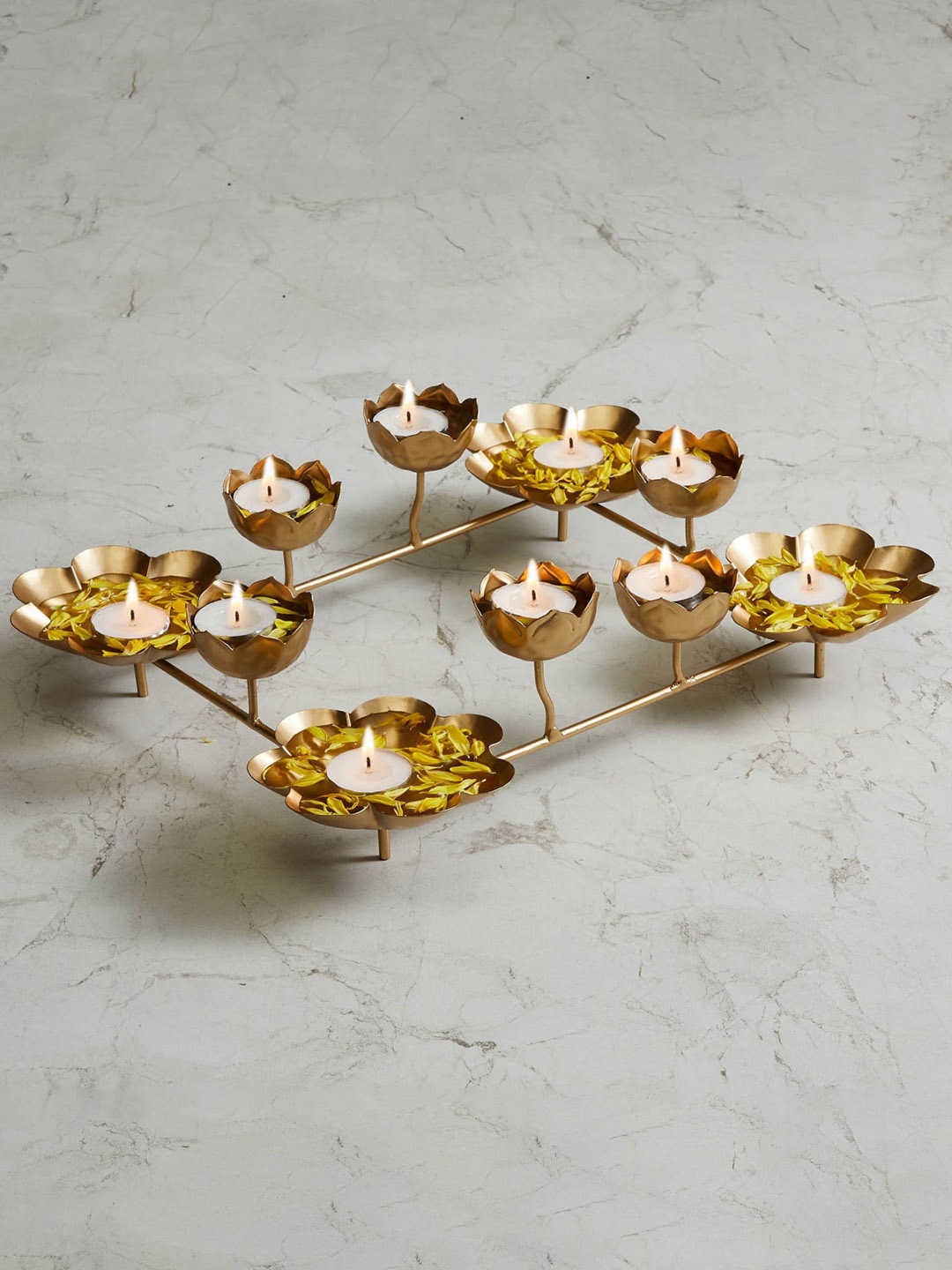 

Home Centre Corsica Kamal Lotus Tealight Candle Holder With Metal Base, Gold
