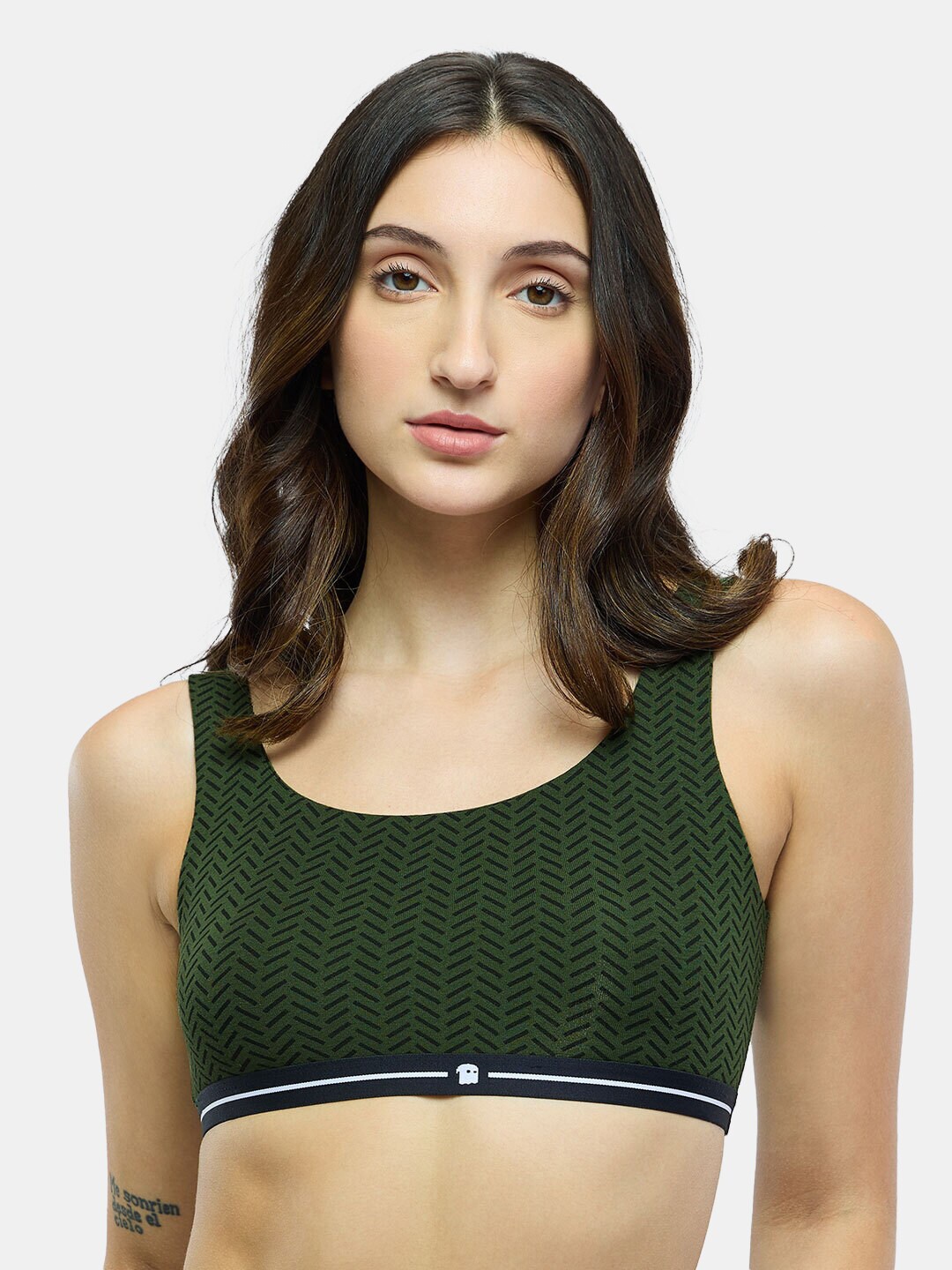 

The Souled Store Green Printed Non-Padded Half Coverage Anti-Microbial Bralette Bra