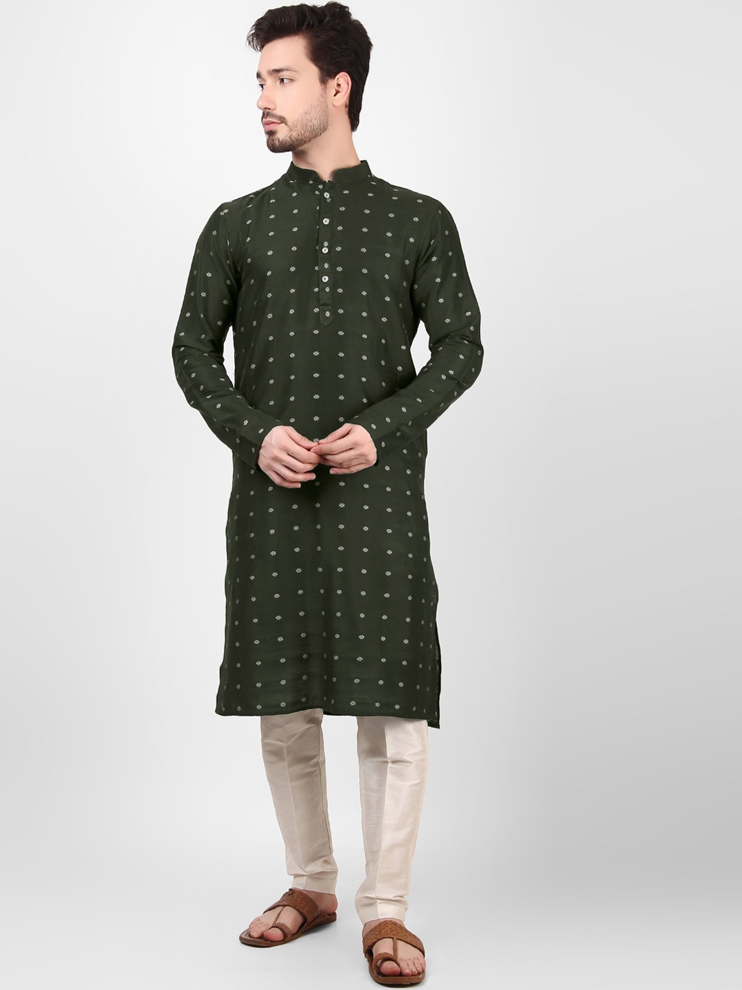 

Cult Indie Floral Woven Design Jacquard Kurta, Green