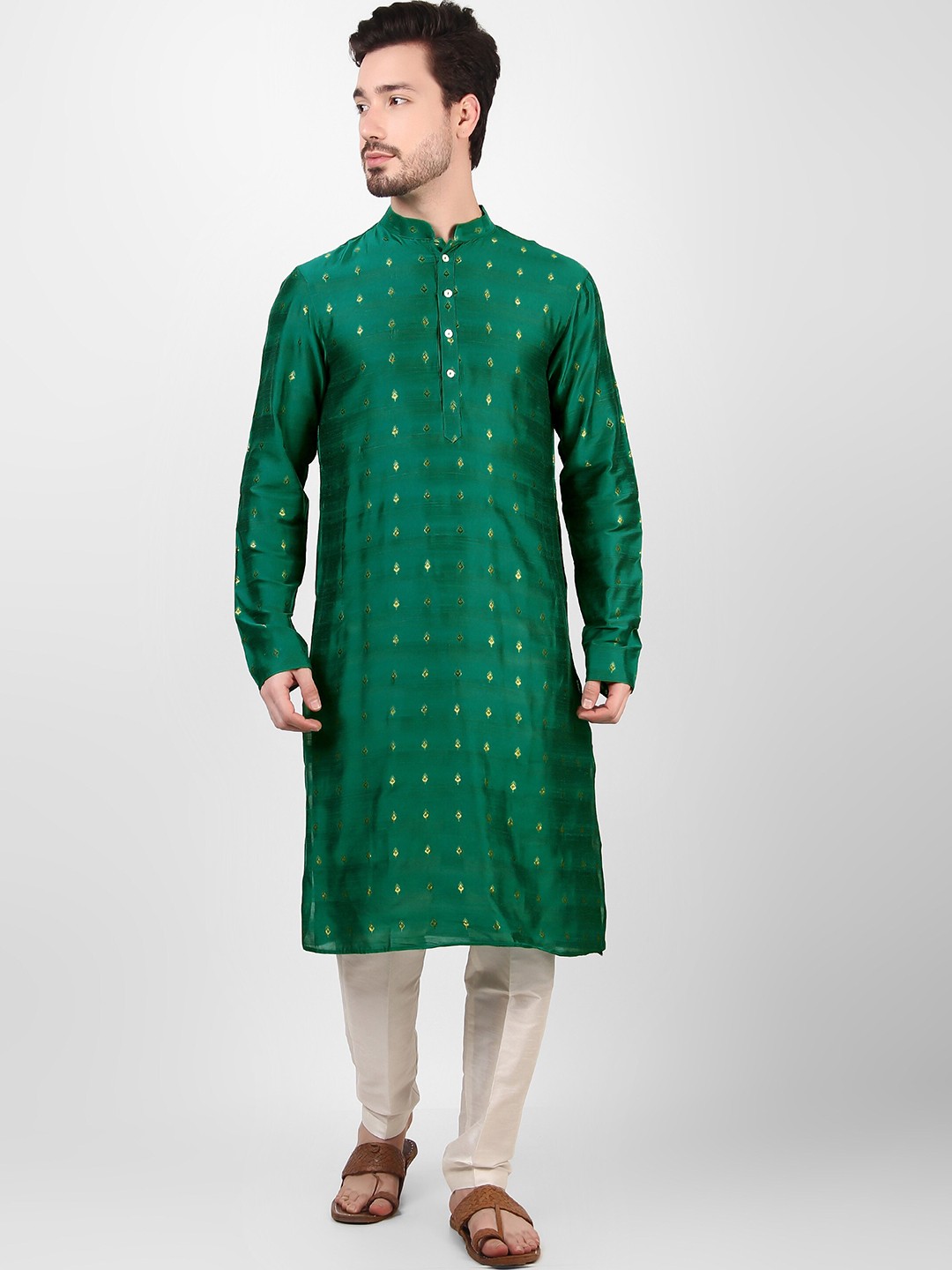 

Cult Indie Ethnic Motifs Woven Design Jacquard Kurta, Green