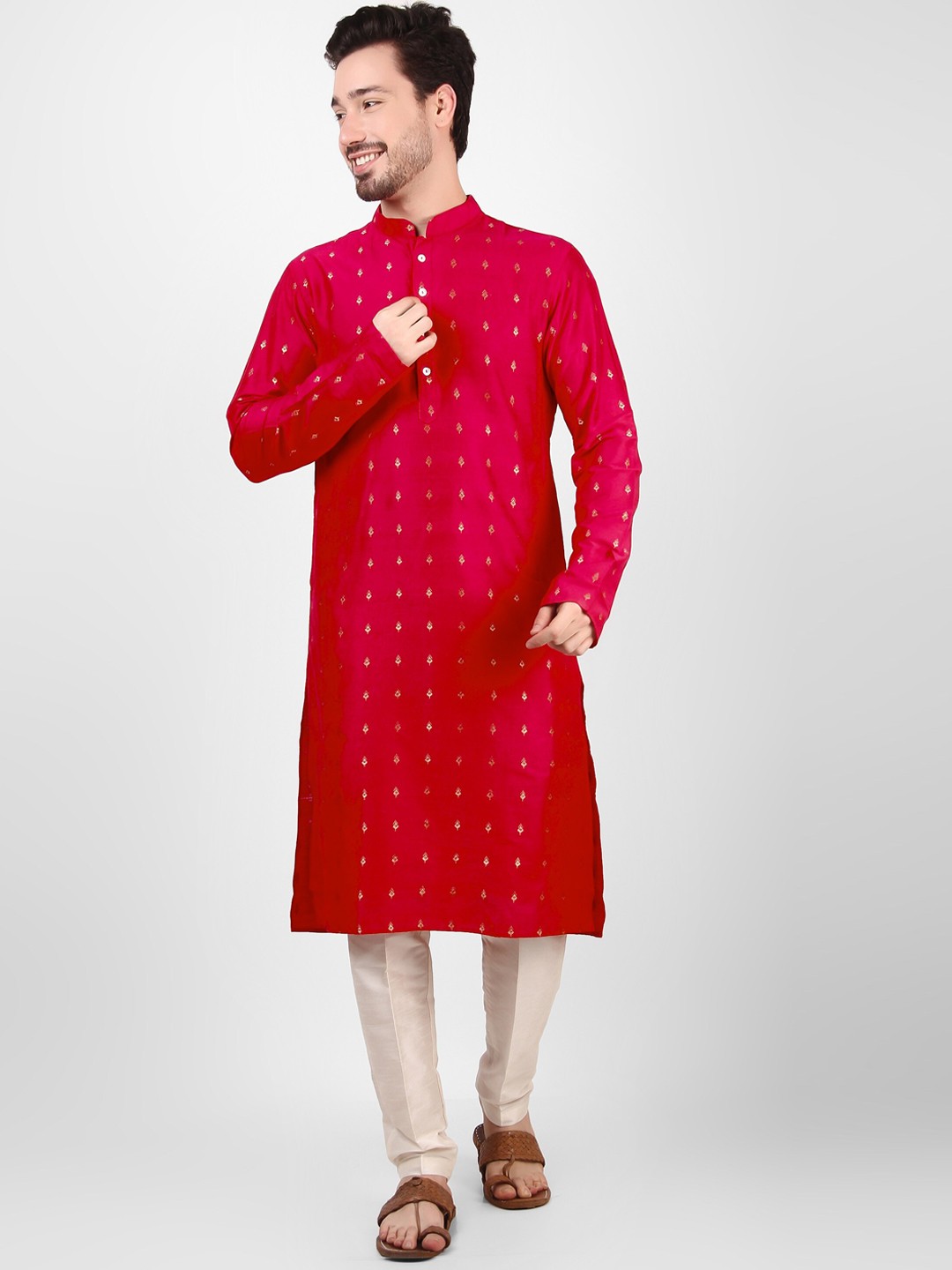 

Cult Indie Ethnic Motifs Woven Design Jacquard Kurta, Pink