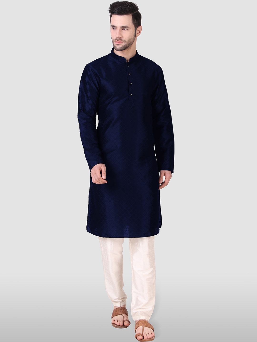 

Cult Indie Ethnic Motifs Woven Design Jacquard Kurta, Navy blue