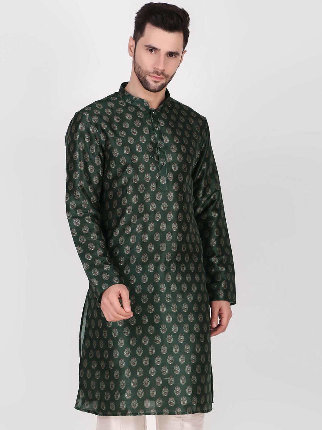 

Cult Indie Ethnic Motifs Printed Jacquard Kurta, Green