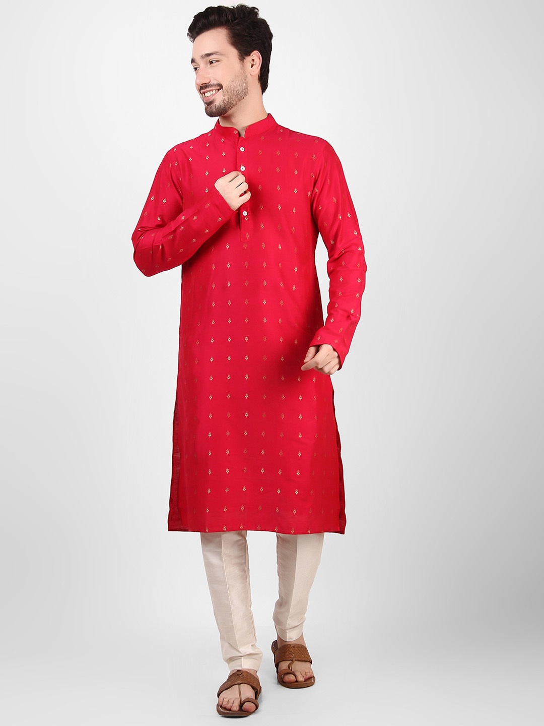 

Cult Indie Ethnic Motifs Woven Design Jacquard Kurta, Red