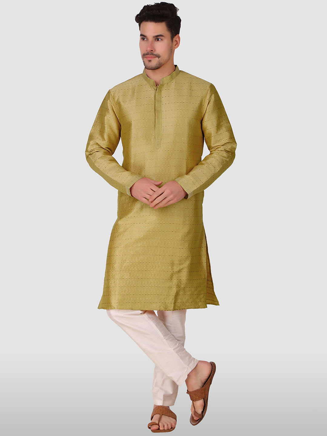 

Cult Indie Ethnic Motifs Woven Design Thread Work Jacquard Kurta, Gold