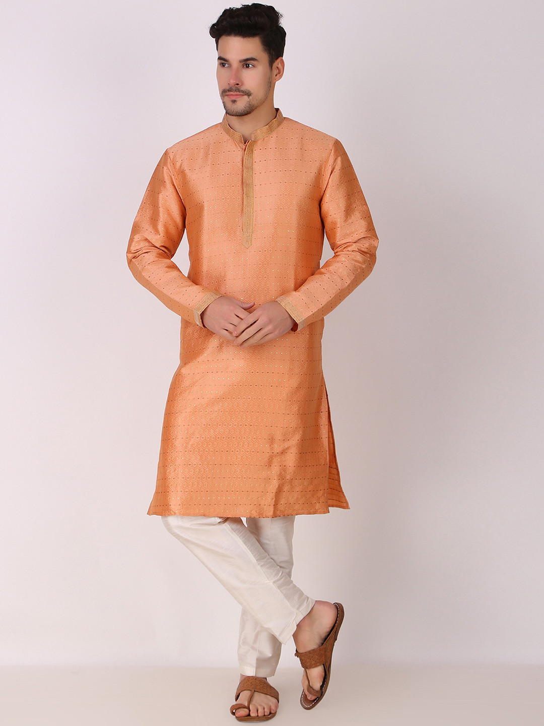 

Cult Indie Ethnic Motifs Woven Design Thread Work Jacquard Kurta, Peach