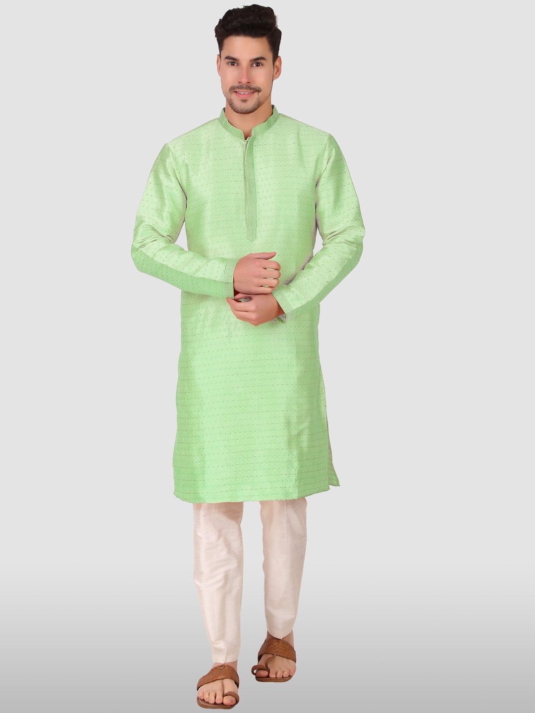 

Cult Indie Ethnic Motifs Woven Design Thread Work Jacquard Kurta, Green