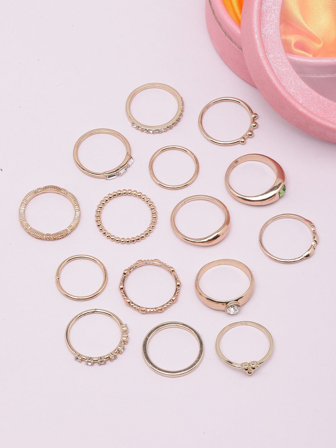 

DIVA WALK Set Of 15 Gold-Plated CZ Studded Finger Rings