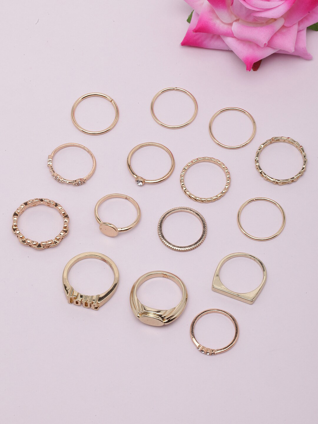 

DIVA WALK Set Of 15 Gold-Plated CZ-Studded Finger Rings