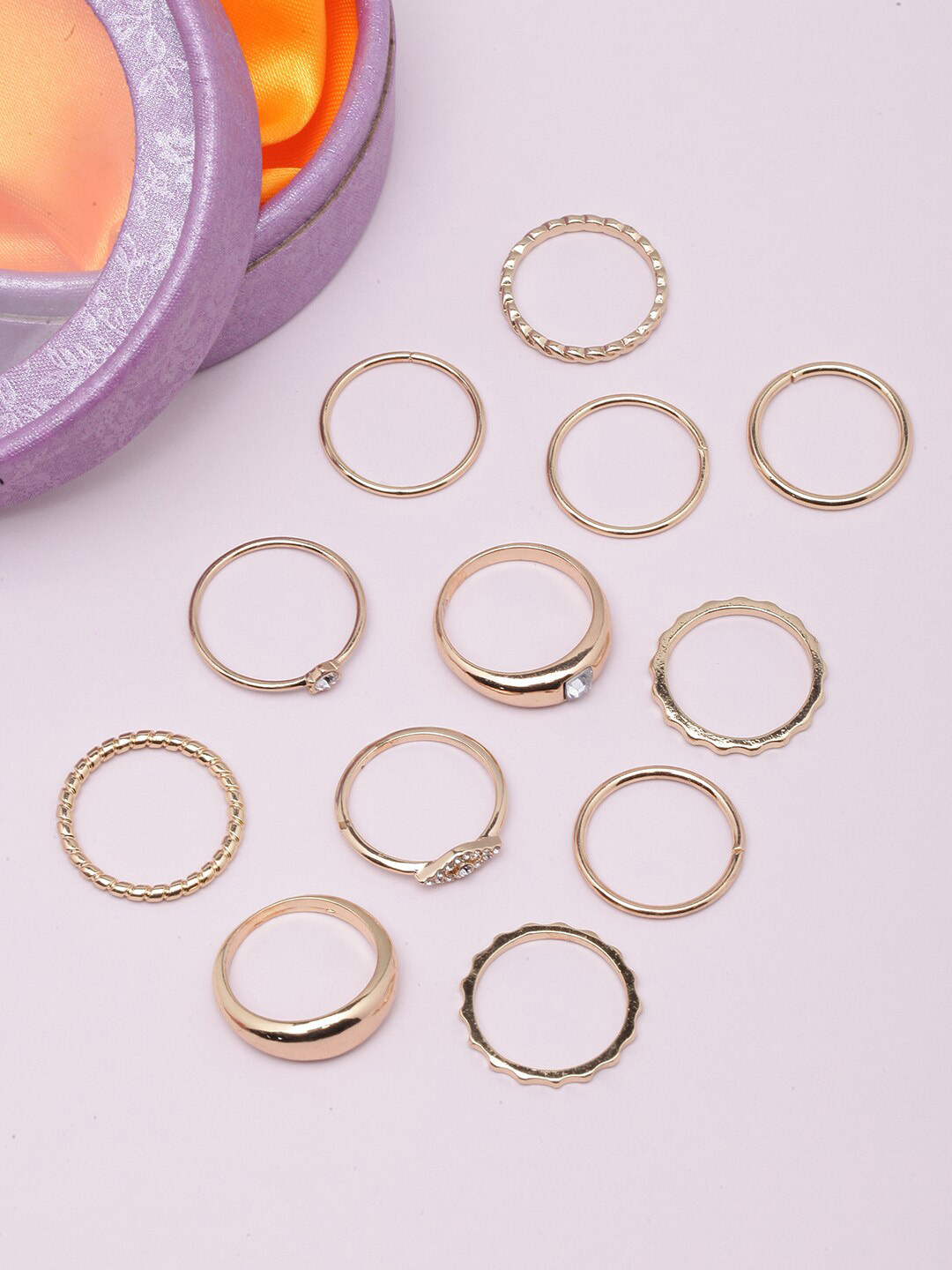 

DIVA WALK Set Of 12 Gold-Plated CZ Studded Finger Ring