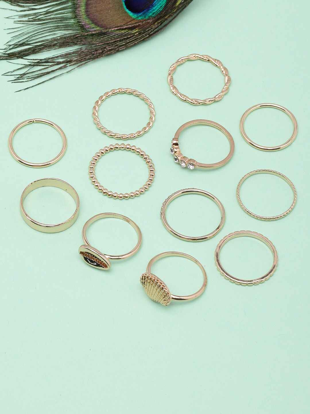 

DIVA WALK Set Of 12 Gold-Plated White CZ-Studded Finger Rings