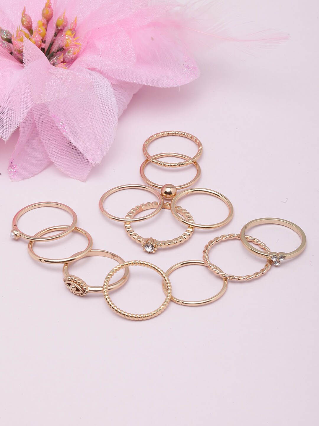 

DIVA WALK Set Of 12 Gold-Plated CZ Studded Finger Rings