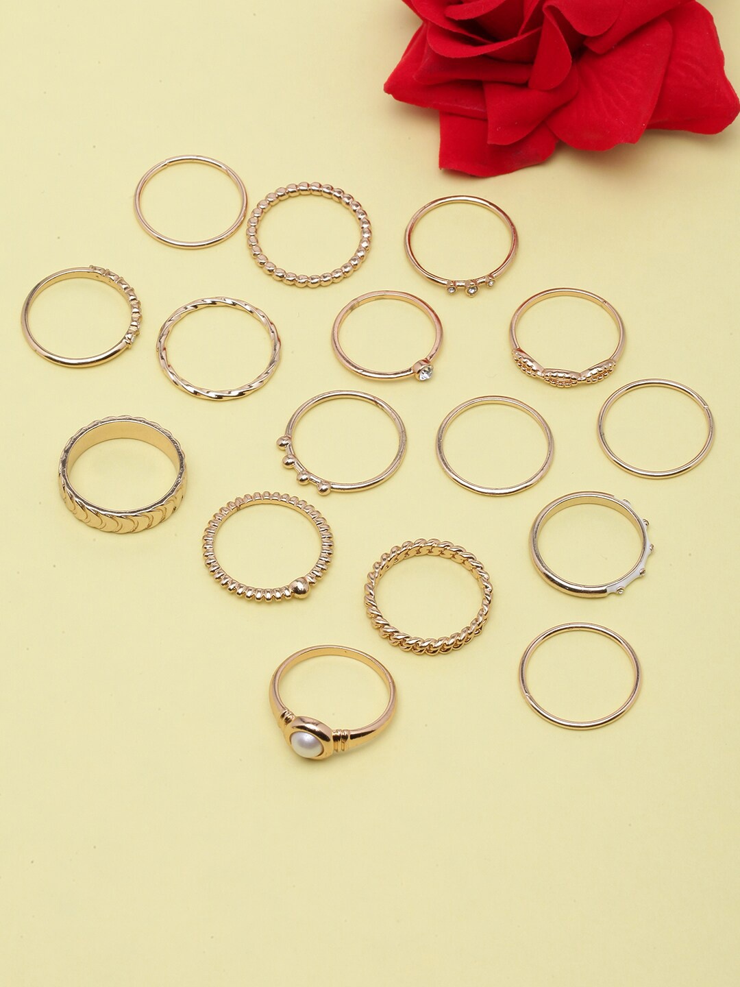 

DIVA WALK Set Of 15 Gold-Plated CZ Studded Finger Rings