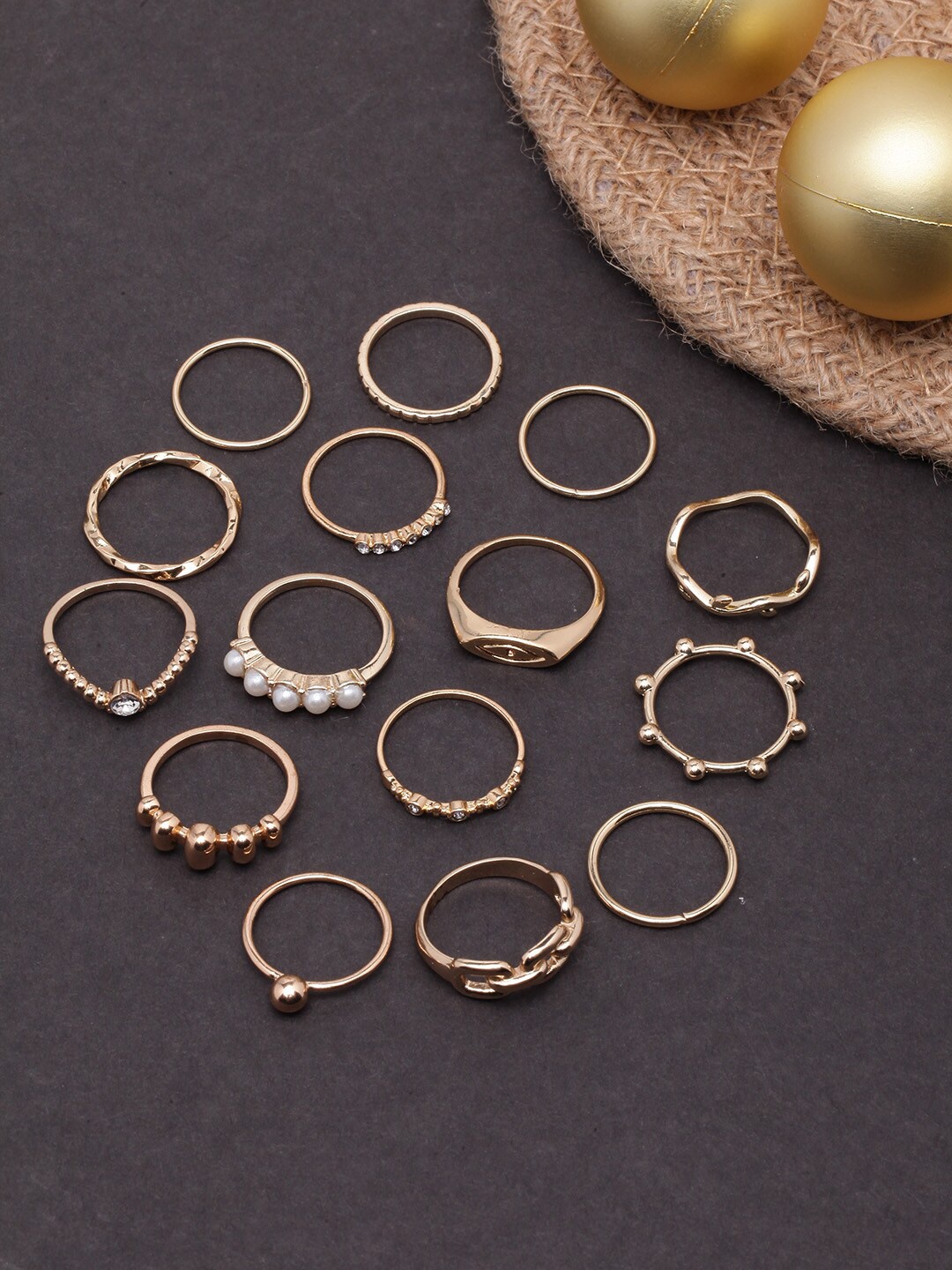 

DIVA WALK Set Of 15 Gold-Plated CZ-Studded Finger Rings