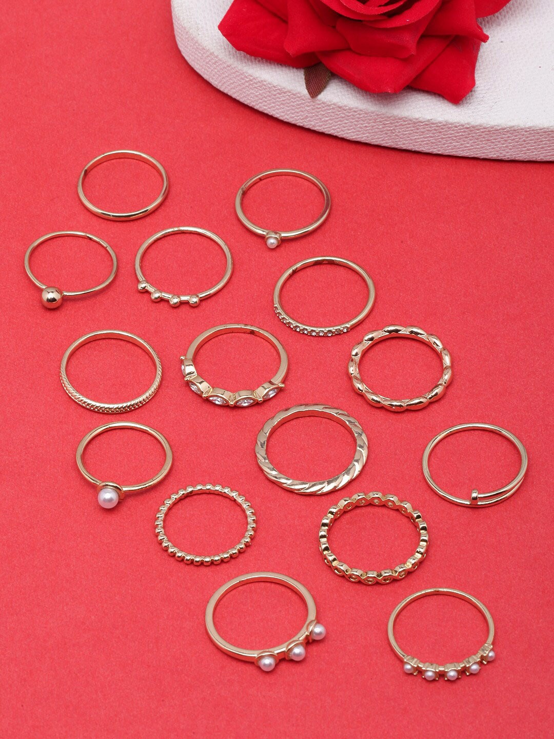 

DIVA WALK Set Of 15 Gold-Plated CZ Studded Finger Rings