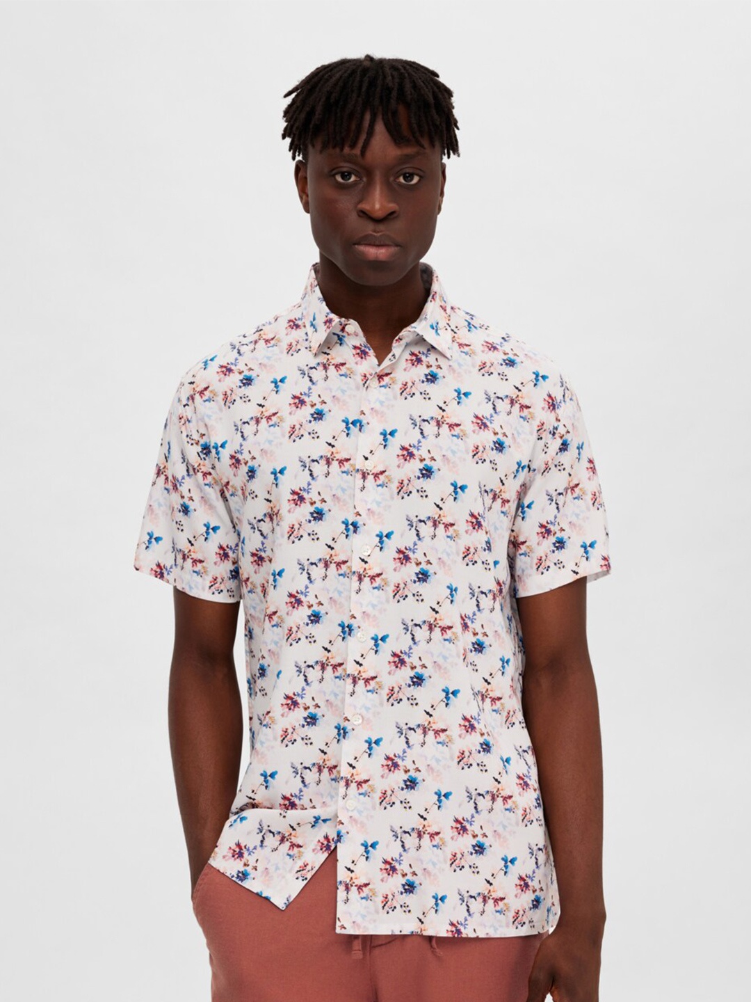 

SELECTED Floral Printed Spread Collar Casual Shirt, White