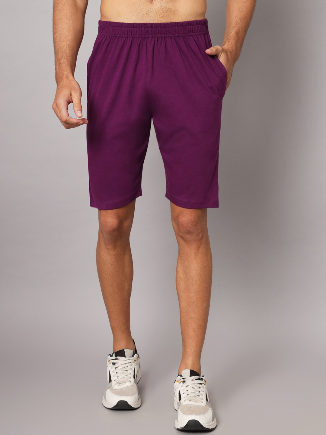 

appulse Men Mid-Rise Loose Fit Cotton Shorts, Purple