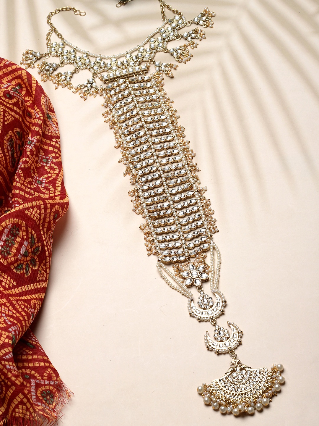 

KARATCART Gold-Plated Kundan Studded & Beaded Choti