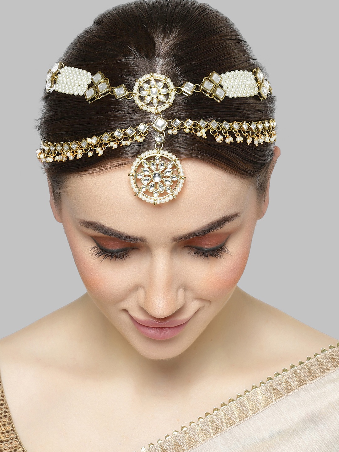 

KARATCART Gold-Plated Kundan-Studded & Beaded Layered Matha Patti
