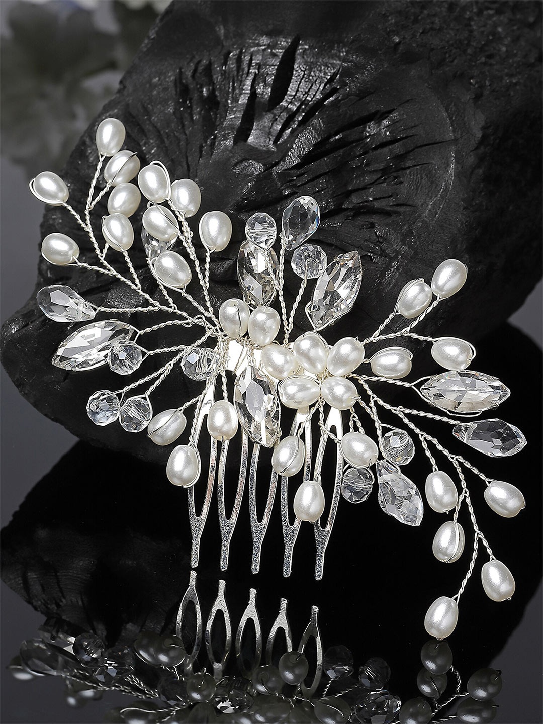 

Bohey by KARATCART Silver-Plated Embellished Comb Pin
