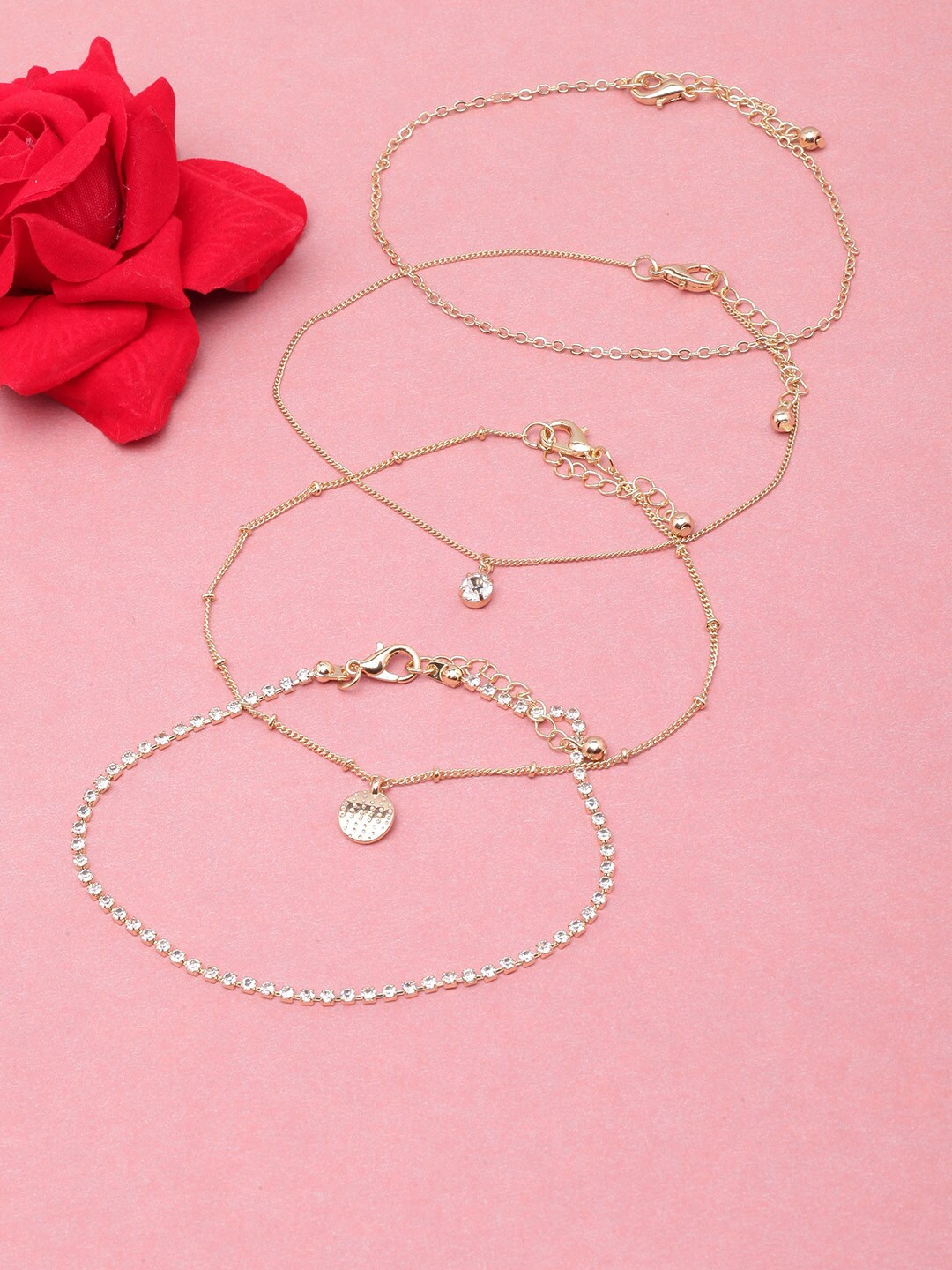 

DIVA WALK Set Of 4 Gold-Plated CZ Studded Anklets