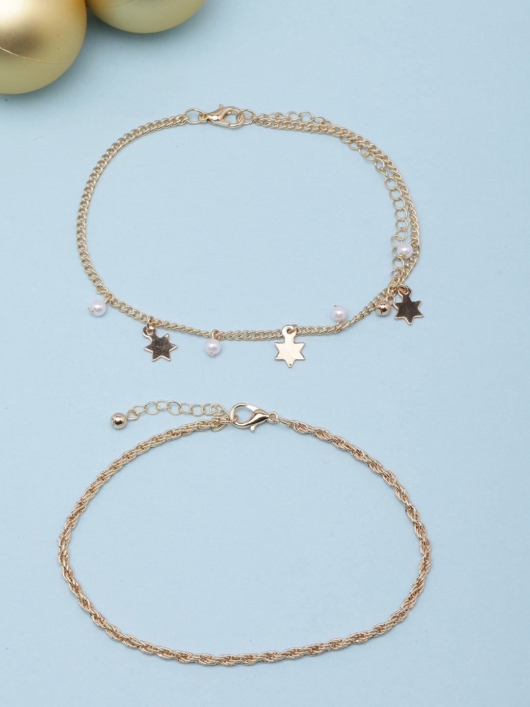 

DIVA WALK Set Of 2 Gold-Plated Beaded Anklets