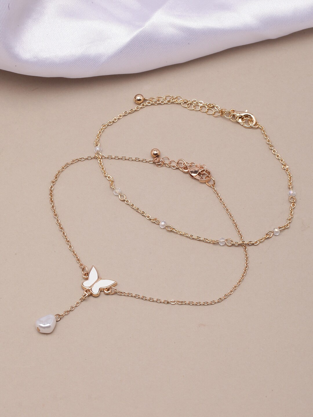 

DIVA WALK Set Of 2 Gold-Plated Beaded Anklets