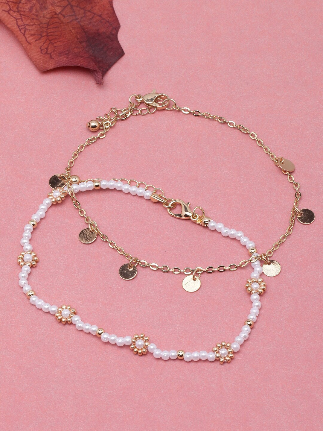 

DIVA WALK Set Of 2 Gold-Plated Beaded Anklets