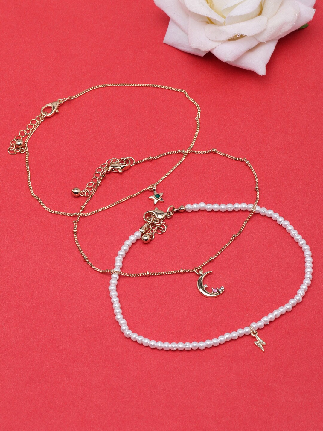 

DIVA WALK Set Of 3 Gold-Plated Beaded Anklets