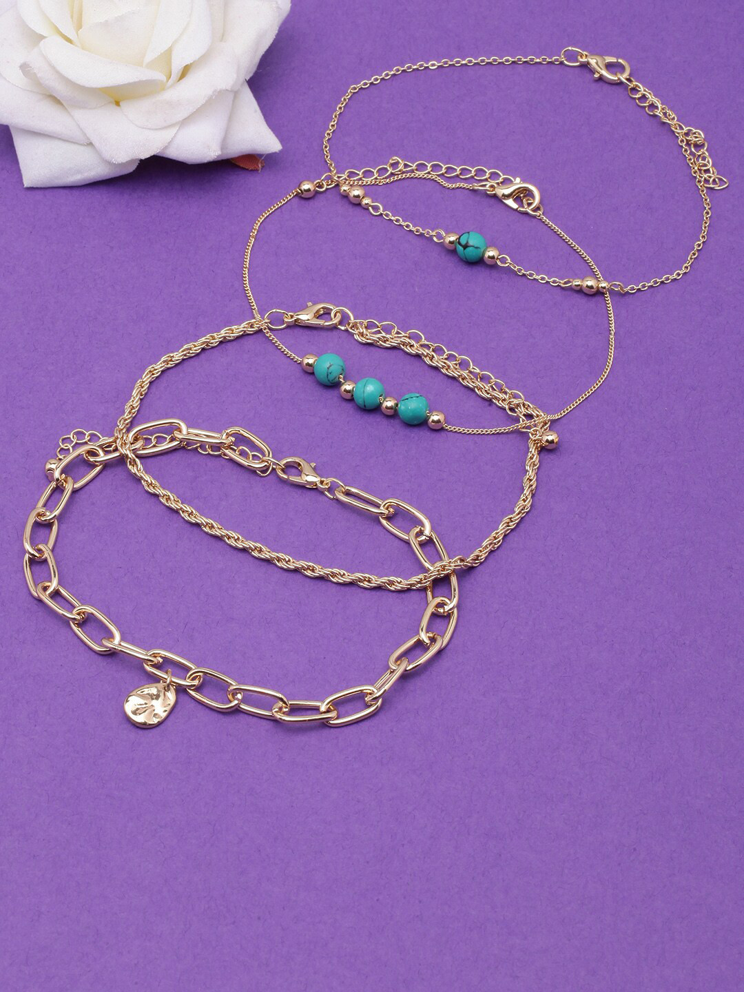 

DIVA WALK Set Of 4 Gold-Plated & Beaded Anklets