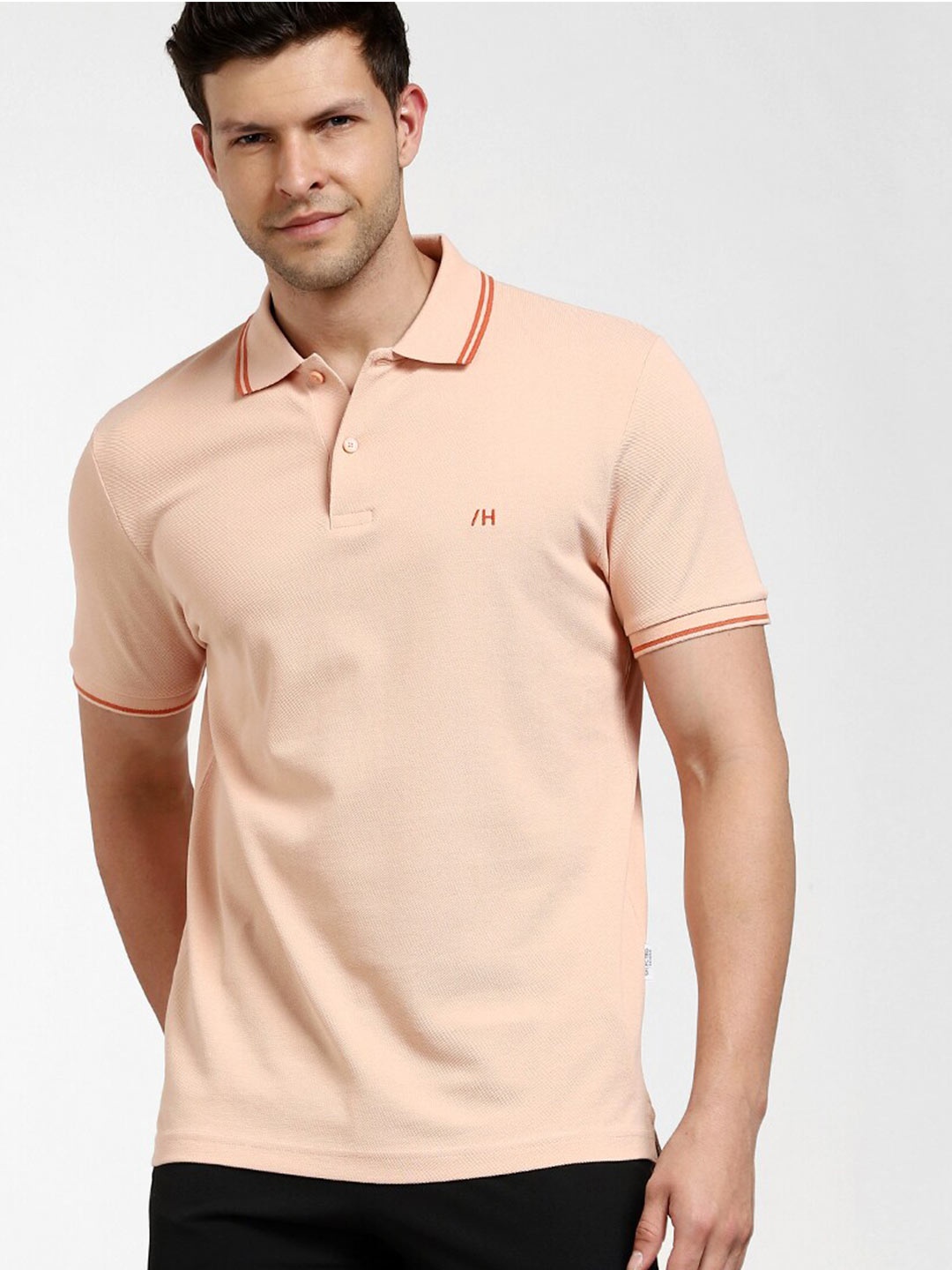 

SELECTED Polo Collar Cotton T-shirt, Pink