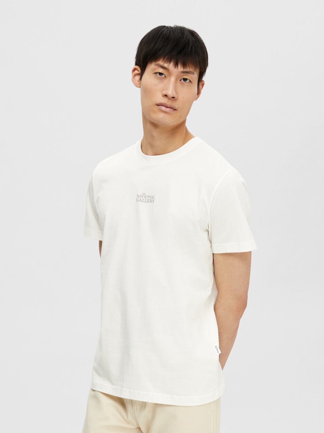 

SELECTED Graphic Printed Cotton Slim Fit T-shirt, White