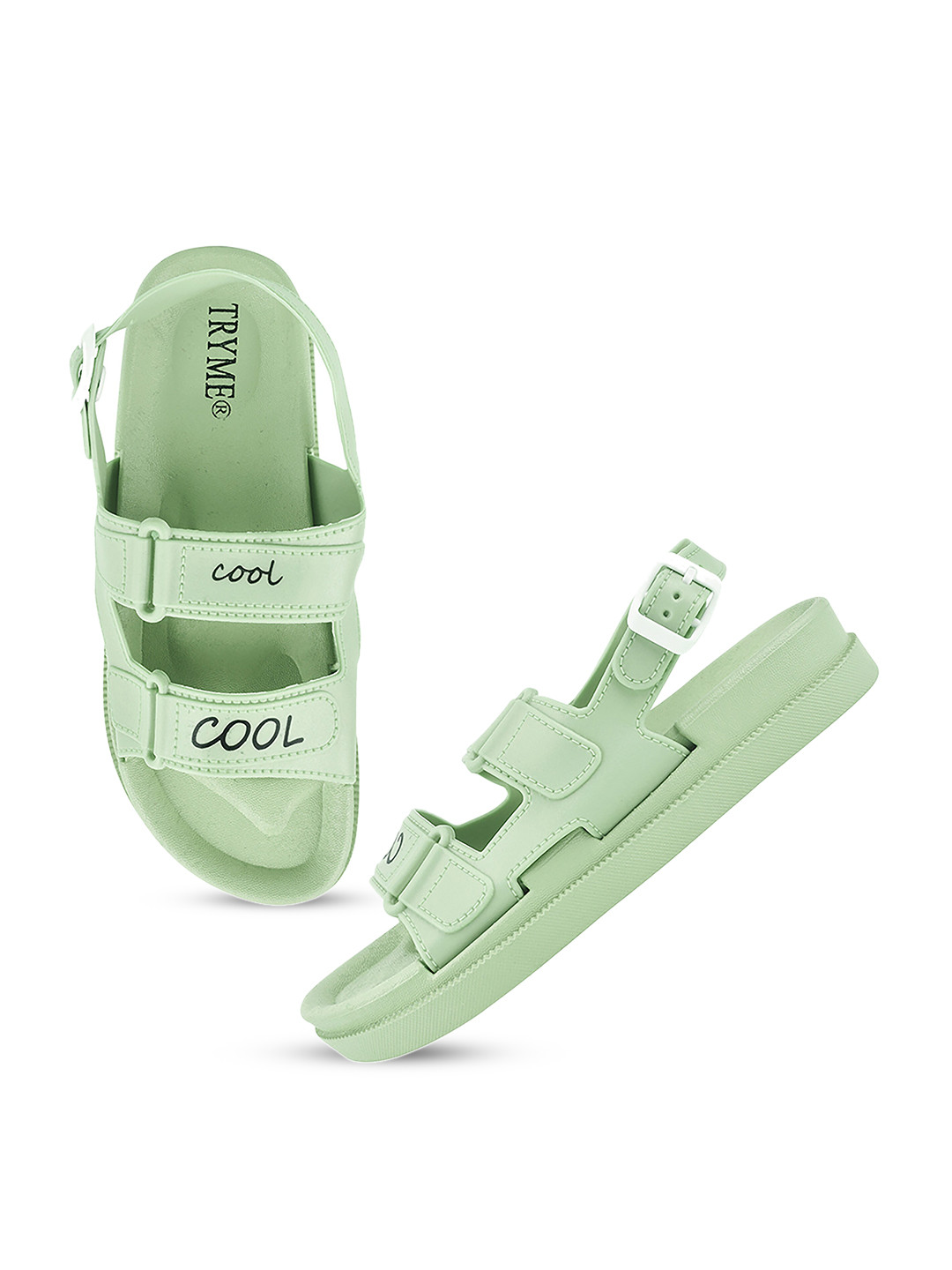 

Try Me Women Printed Lightweight Open Toe Flats, Green