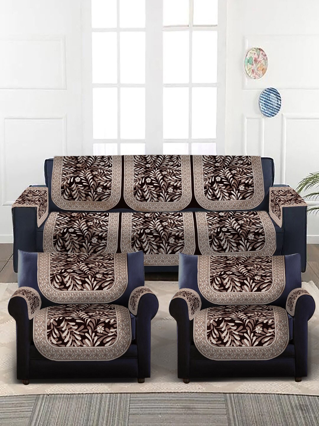 

MULTITEX Maroon & Copper-Coloured Printed 5-Seater Sofa Cover With Arms