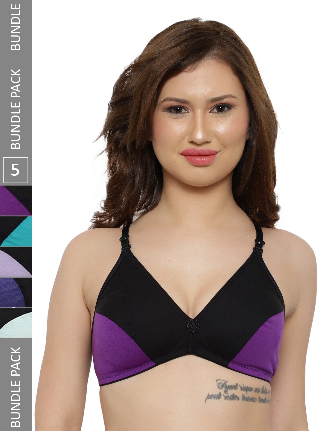 

LADYLAND Pack Of 5 Colourblocked Non-Padded All Day Comfort T-Shirt Bra, Black