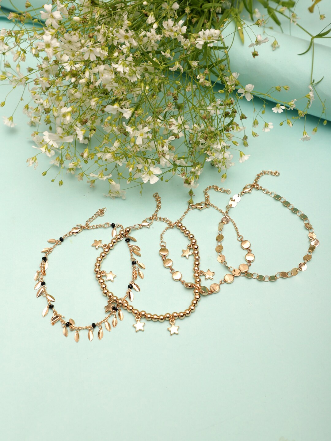 

Madame Set Of 4 Rose Gold-Plated Beaded Anklets