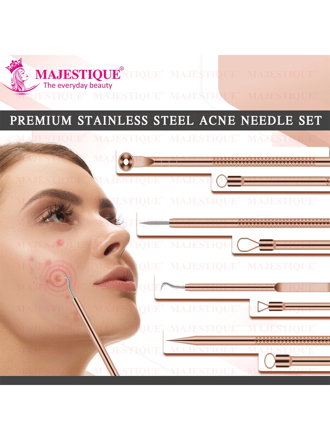 

MAJESTIQUE 4 Pcs Blackheads Extractor Remover Kit For Nose & Face, Rose gold