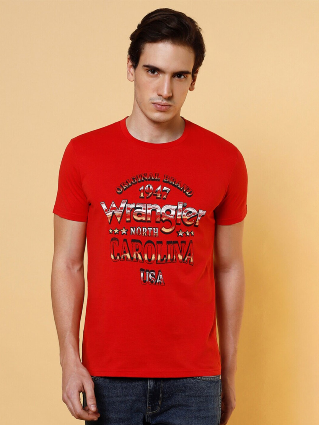 

Wrangler Typography Printed Cotton T-shirt, Red