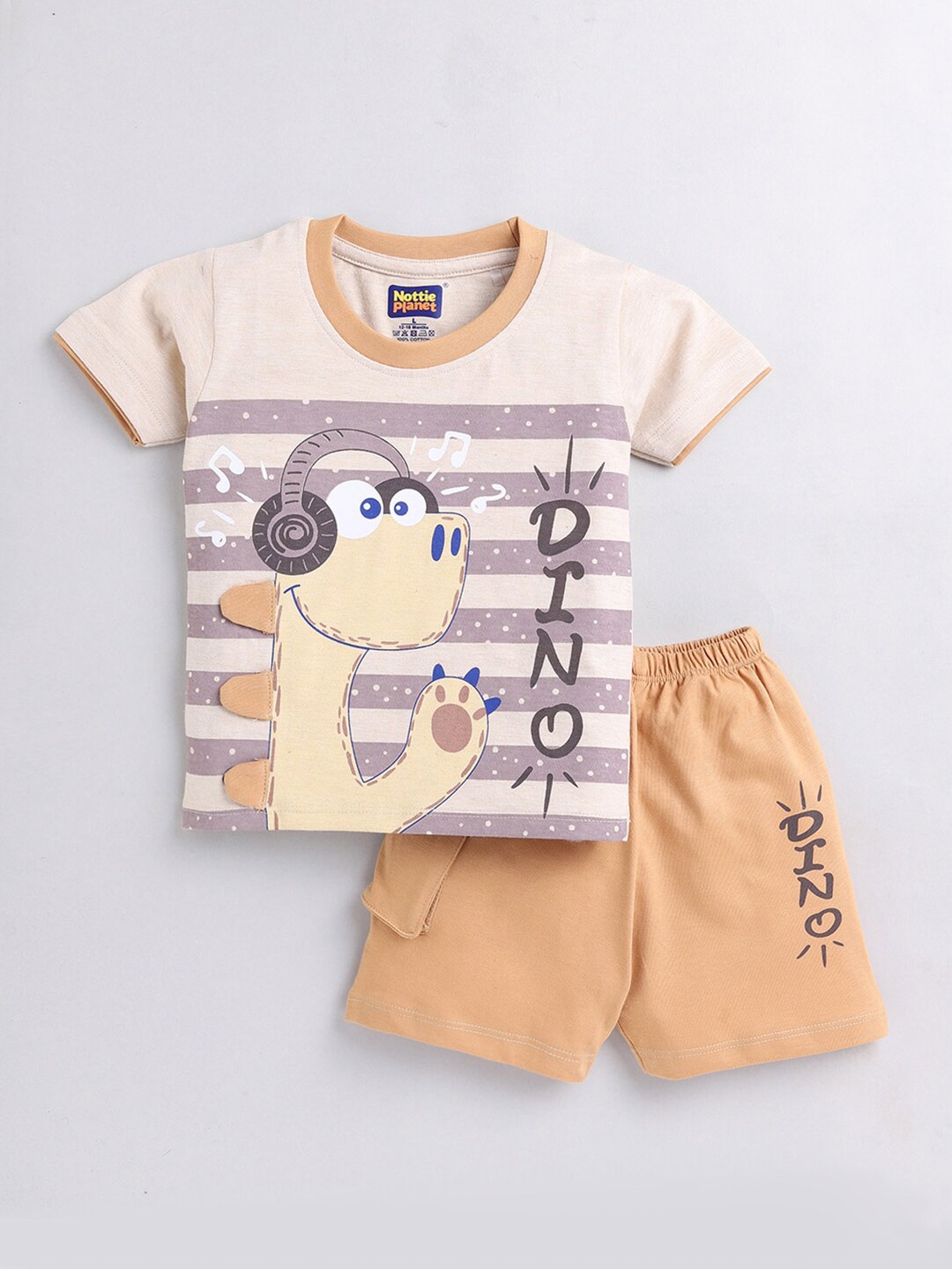 

Nottie Planet Boys Printed Pure Cotton T-shirt With Shorts Set, Brown