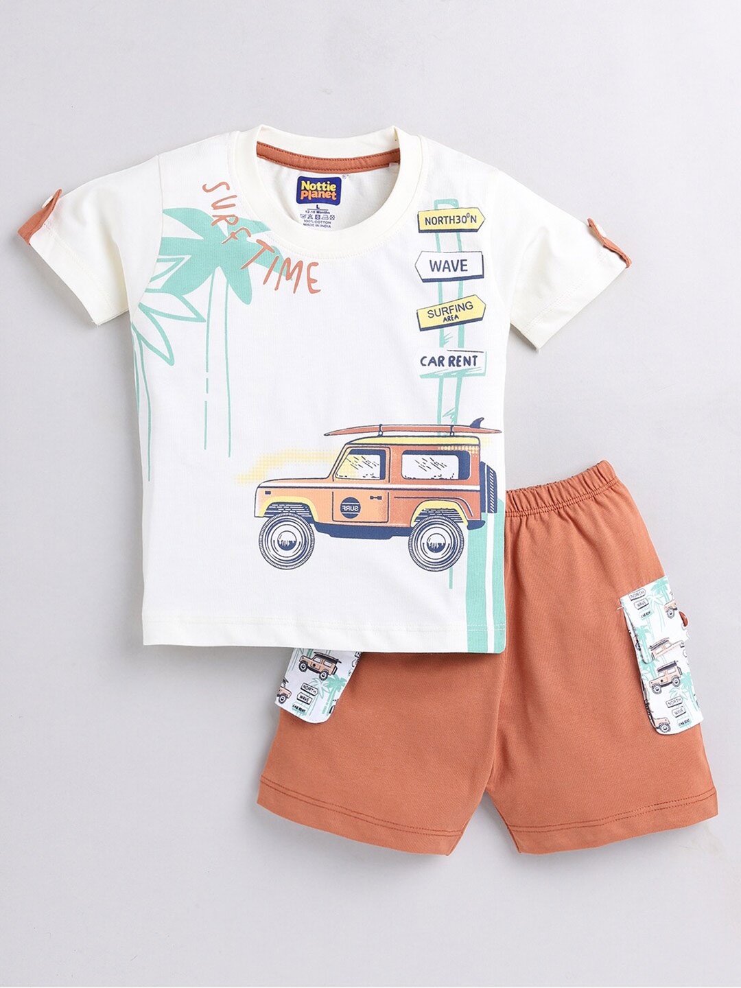 

Nottie Planet Boys Printed Pure Cotton T-shirt With Shorts Set, White