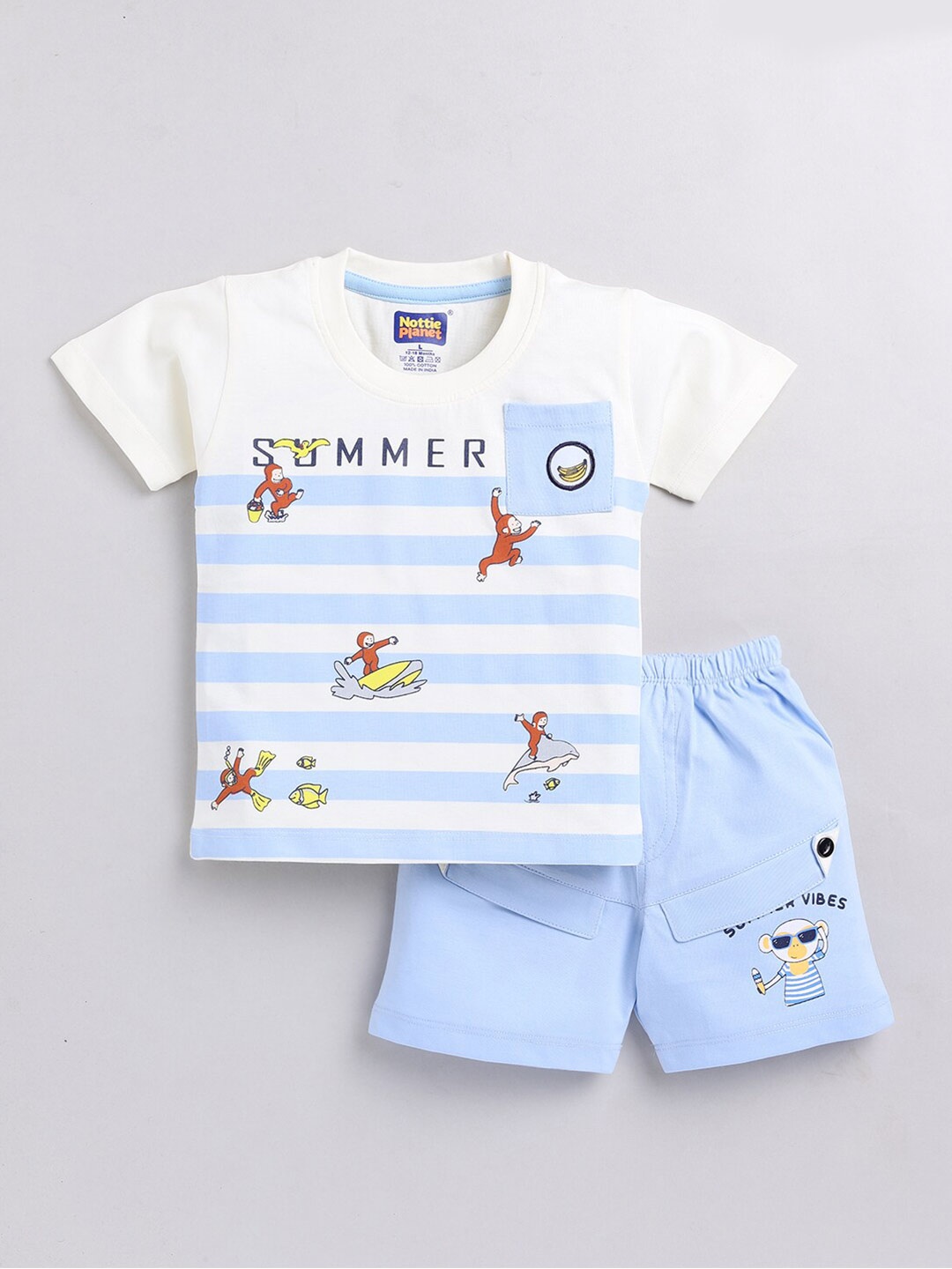 

Nottie Planet Boys Printed Pure Cotton T-shirt With Shorts Set, Blue