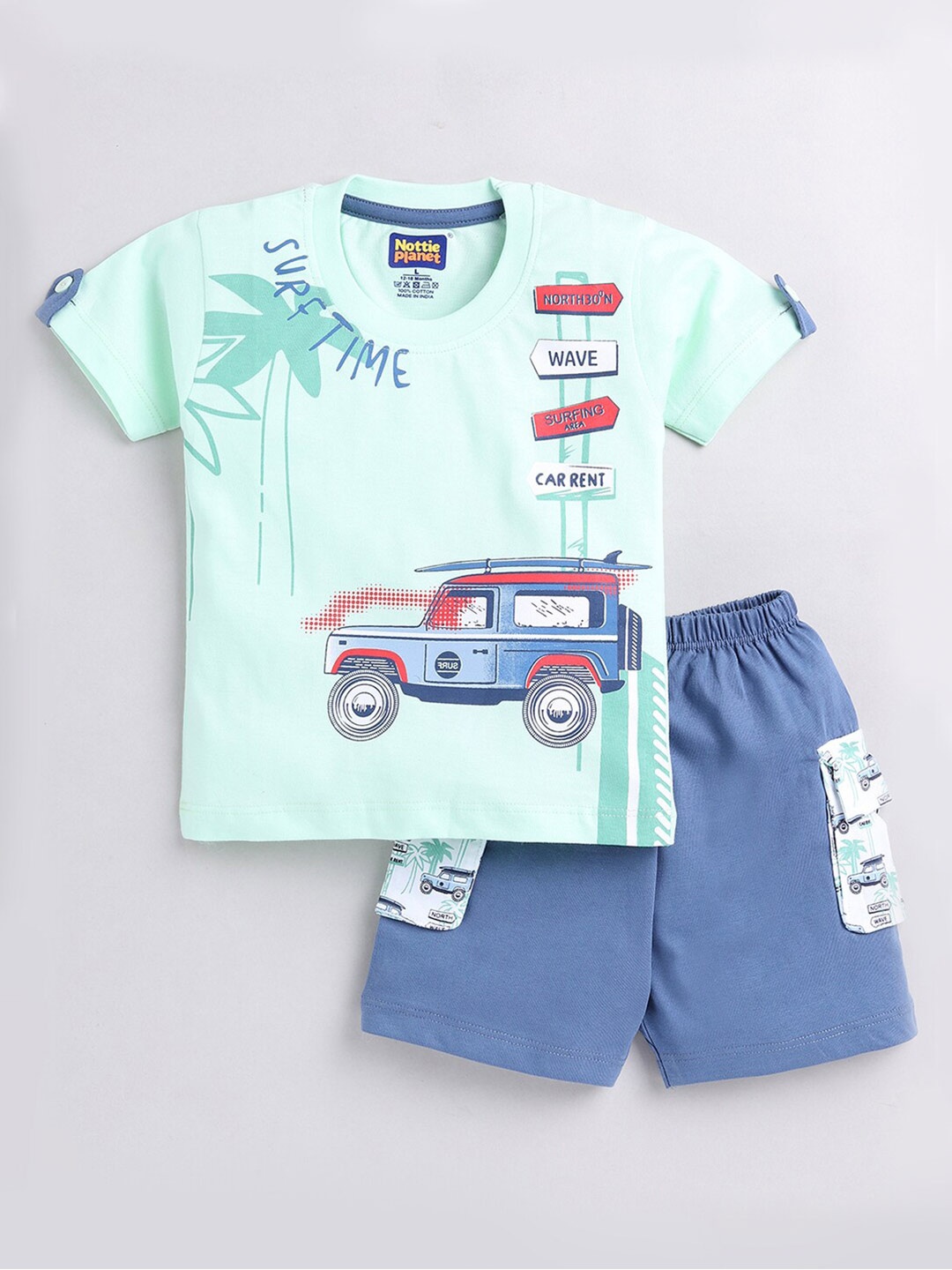 

Nottie Planet Boys Printed Pure Cotton T-Shirt With Shorts, Green