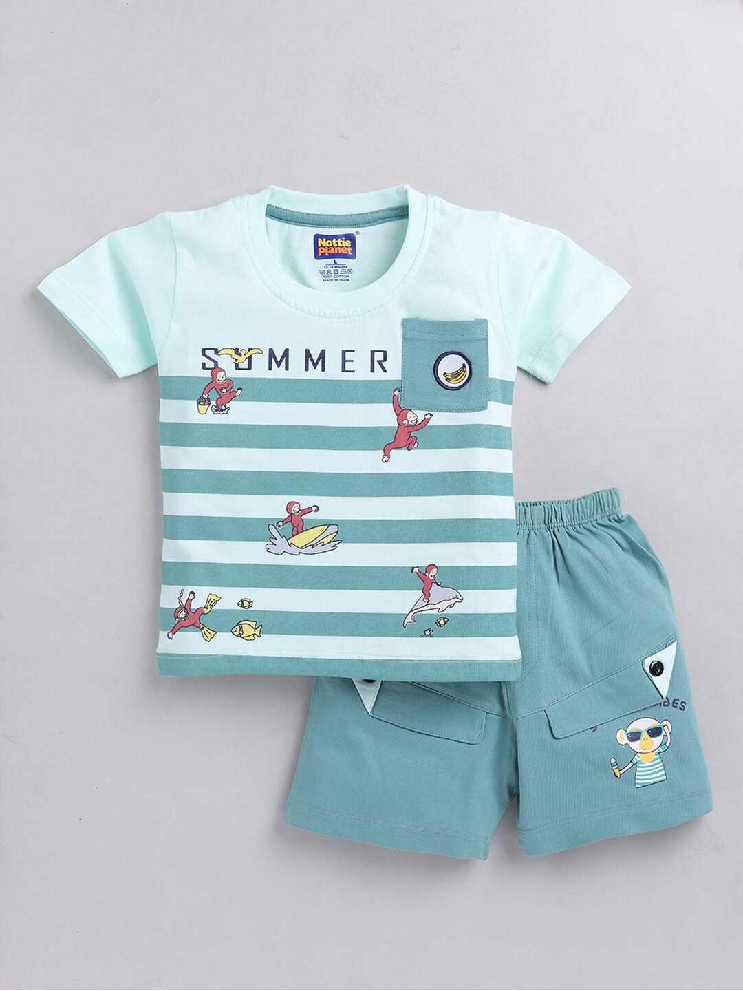 

Nottie Planet Boys Printed Pure Cotton T-shirt With Shorts Set, Green