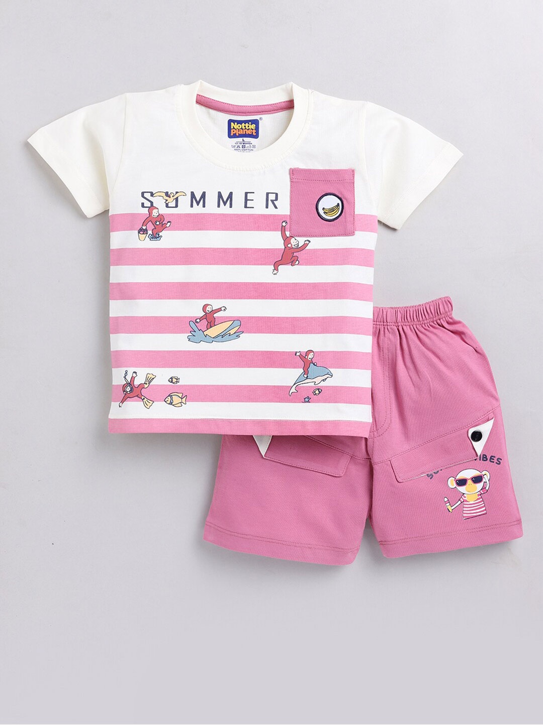

Nottie Planet Boys Printed Pure Cotton T-shirt With Shorts Set, Pink