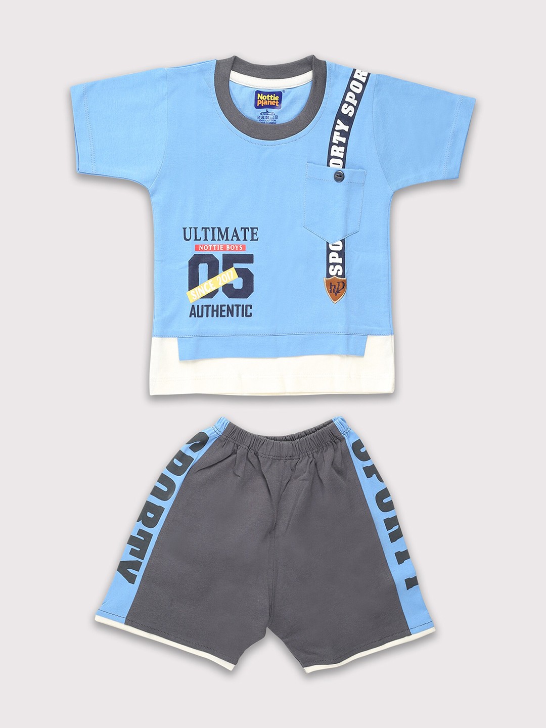 

Nottie Planet Boys Printed Pure Cotton T-Shirt With Shorts, Blue