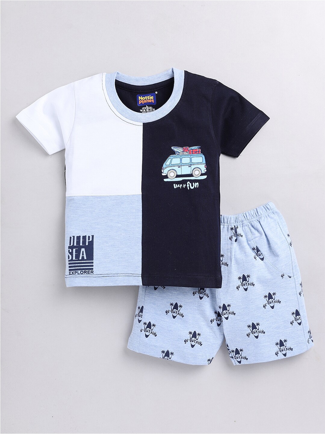 

Nottie Planet Boys Printed Pure Cotton T-shirt With Shorts Set, Navy blue