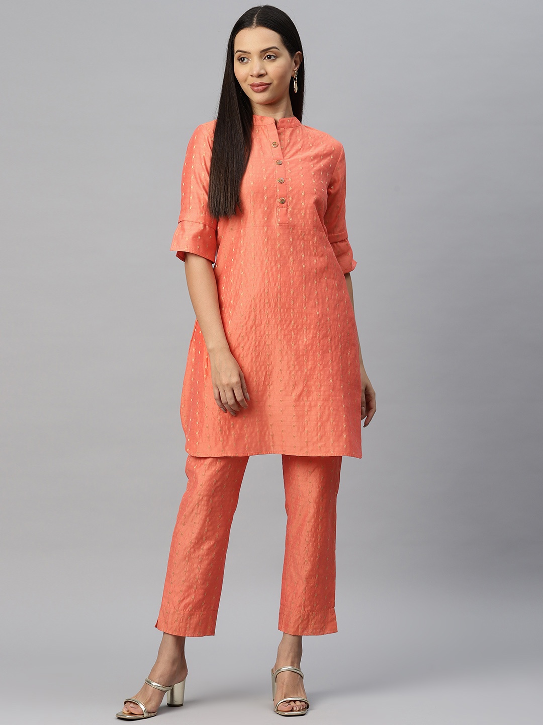 

Cottinfab Silk Blend Mandarin Neck Top and Trouser, Orange