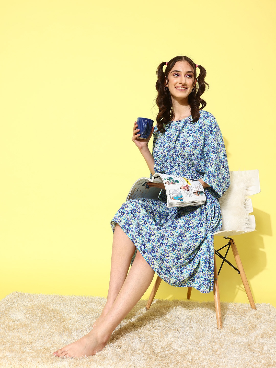 

Secret Wish Floral Printed Kaftan Nightdress, Blue