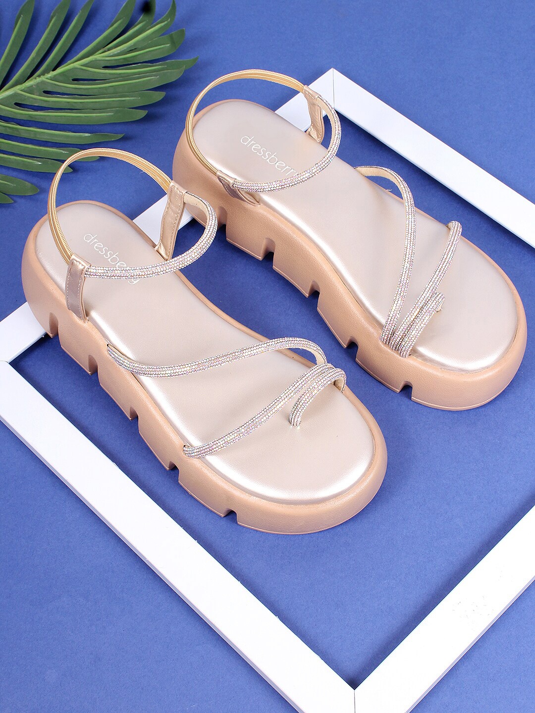 

DressBerry Women Beige Embellished One Toe Flats With Backstrap